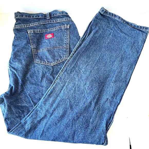 Dickies Straight Leg Blue Mens Jeans Size 44x32 Dark Wash Denim Western Work - Picture 1 of 10